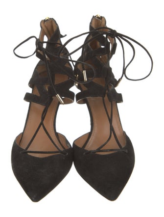 Aquazzura Suede Cutout Accent T-Strap Pumps