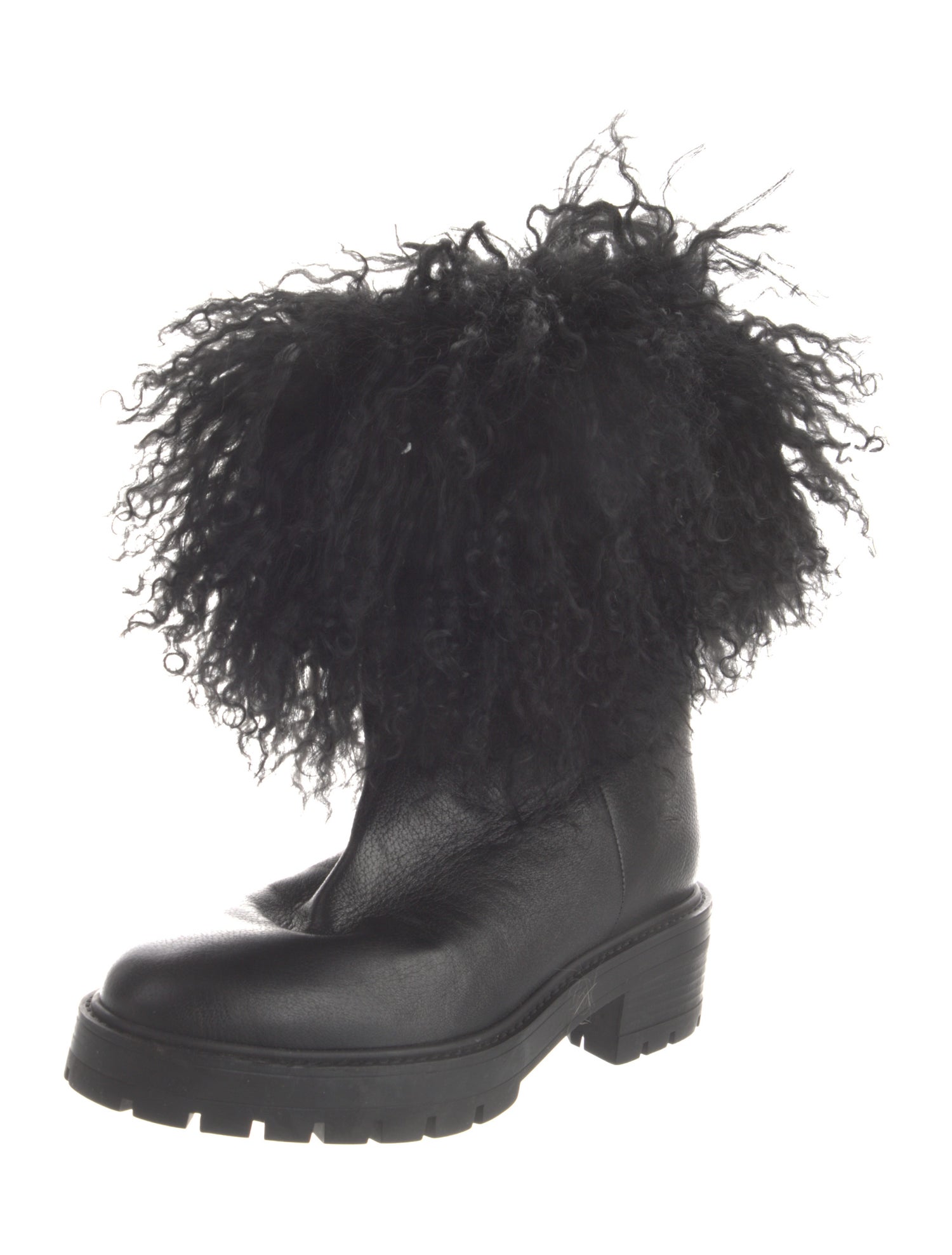 Aquazzura Leather Fur Trim Snow Boots