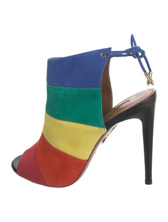 Aquazzura Suede Colorblock Pattern Sandals