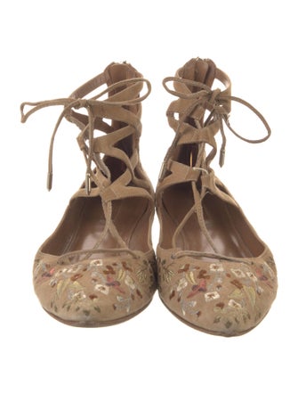 Aquazzura Suede Floral Print Flats