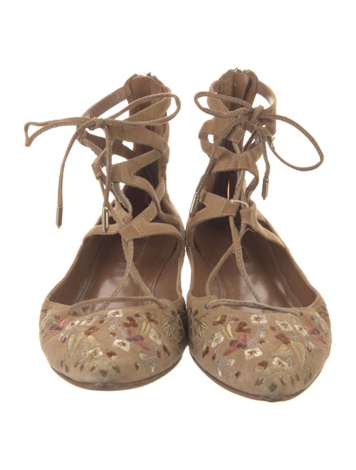 Aquazzura Suede Floral Print Flats