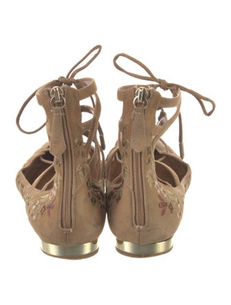 Aquazzura Suede Floral Print Flats