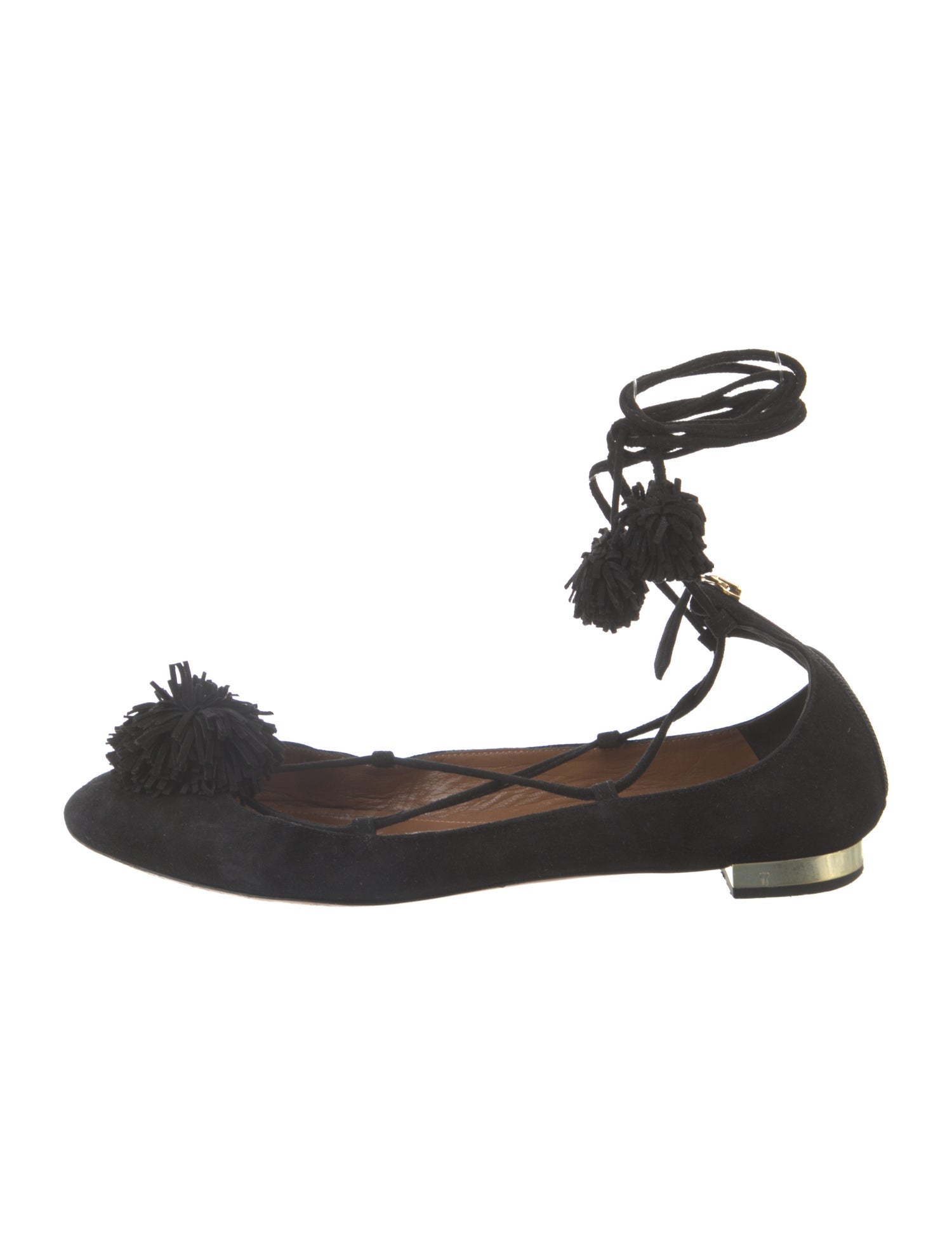 Aquazzura Suede Tassel Accents Ballet Flats