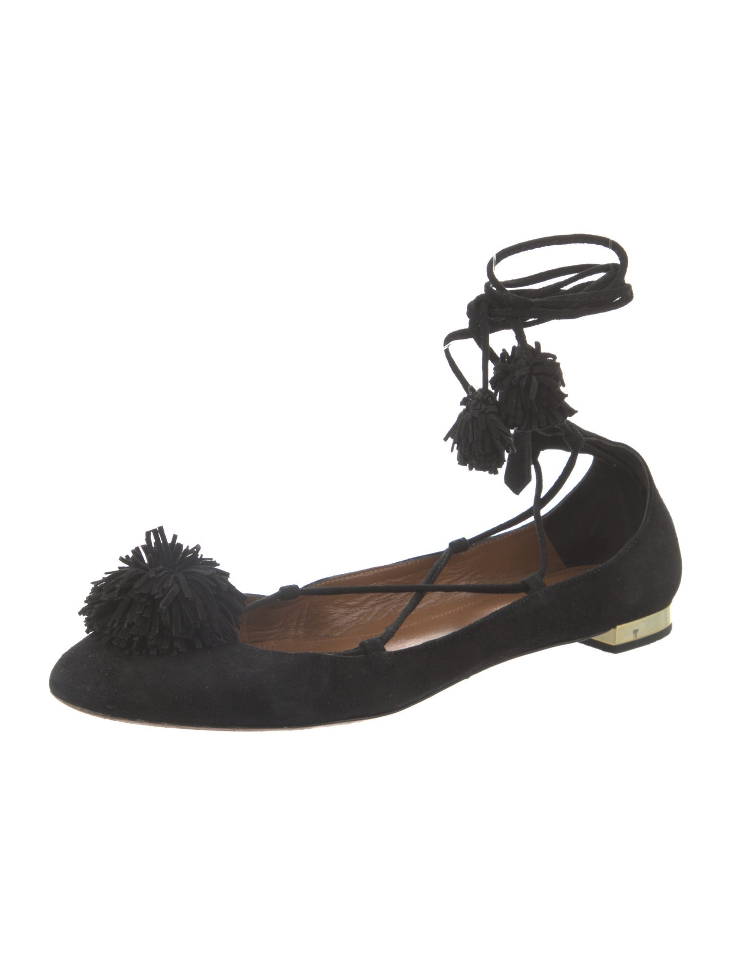 Aquazzura Suede Tassel Accents Ballet Flats