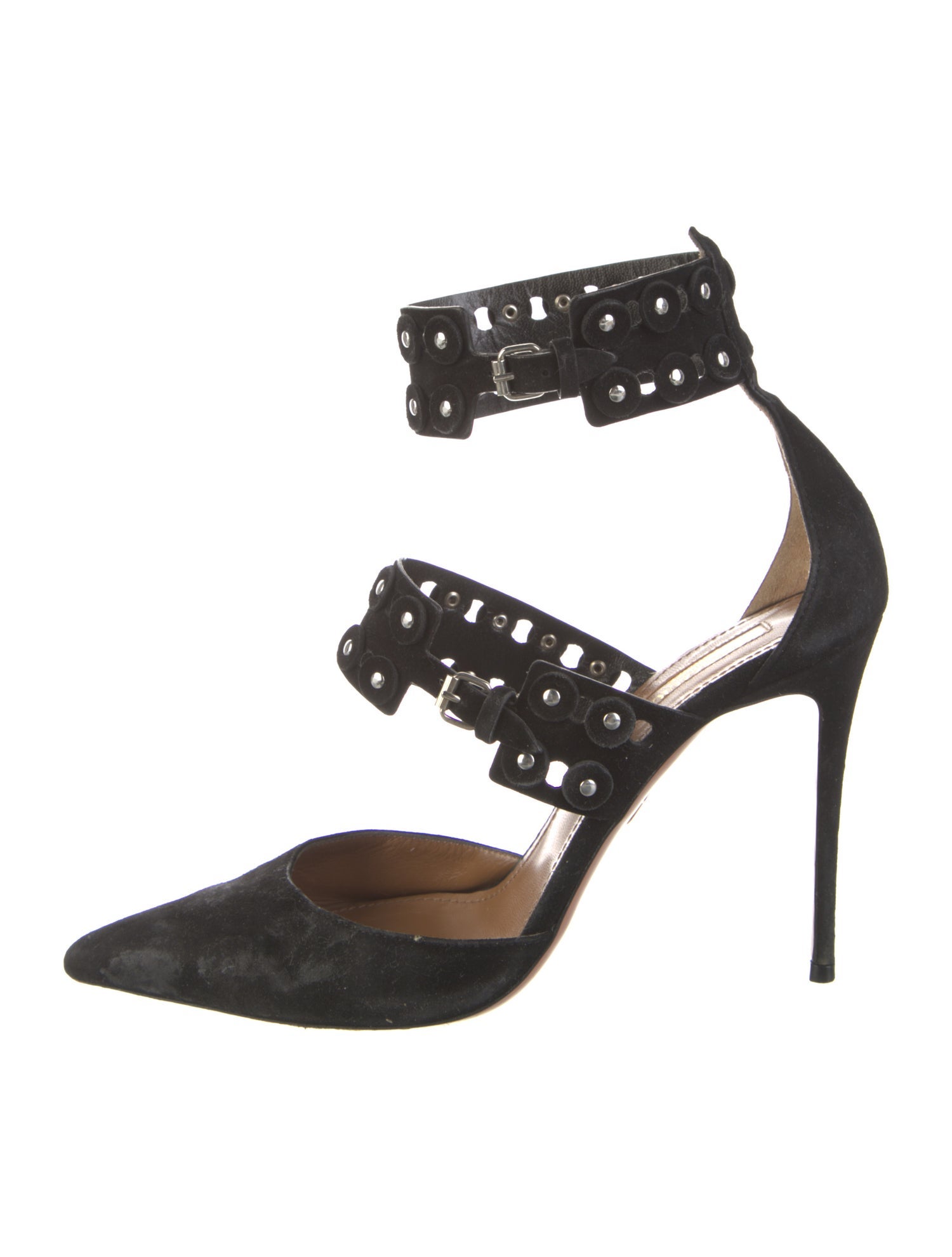 Aquazzura Suede Studded Accents D'Orsay Pumps