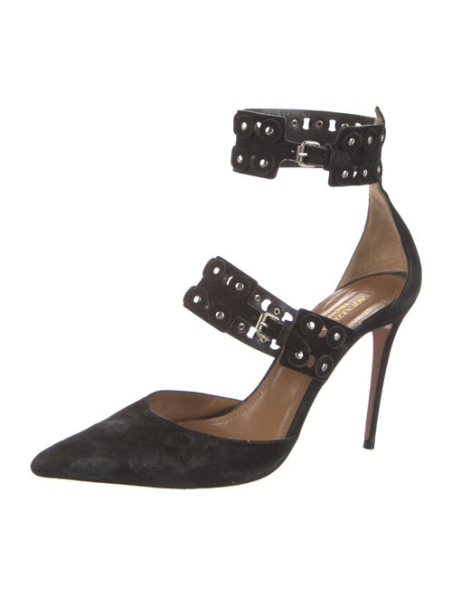 Aquazzura Suede Studded Accents D'Orsay Pumps