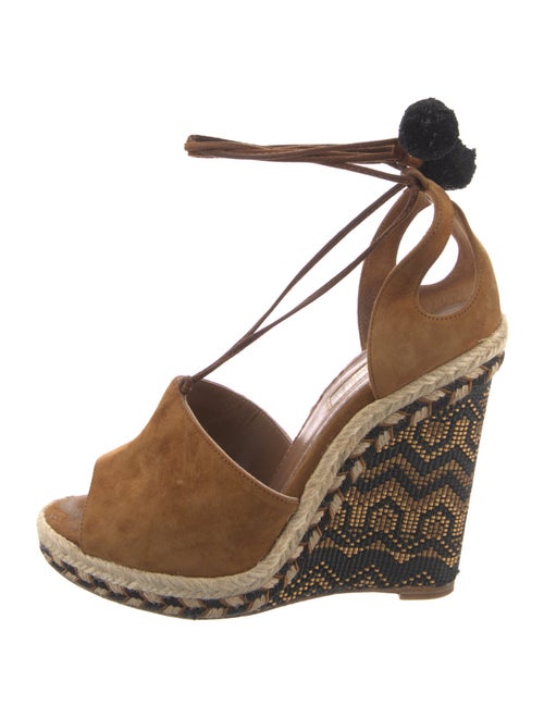 Aquazzura Suede Pom-Pom Embellishments T-Strap Pumps