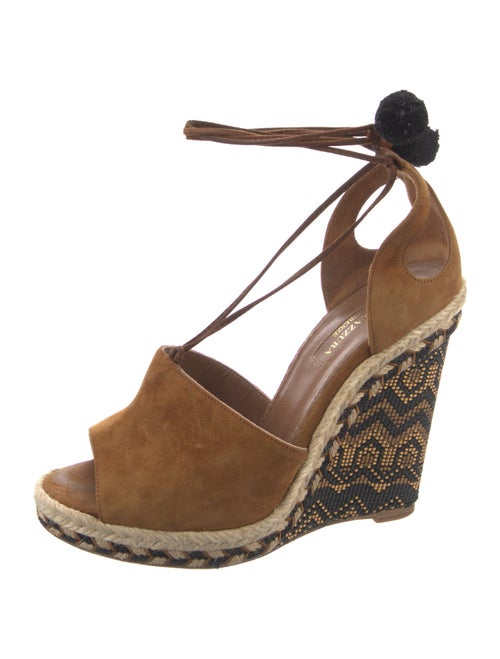 Aquazzura Suede Pom-Pom Embellishments T-Strap Pumps