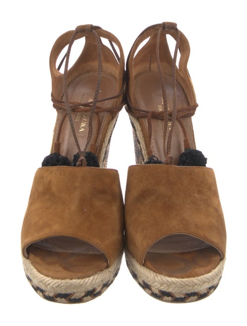 Aquazzura Suede Pom-Pom Embellishments T-Strap Pumps