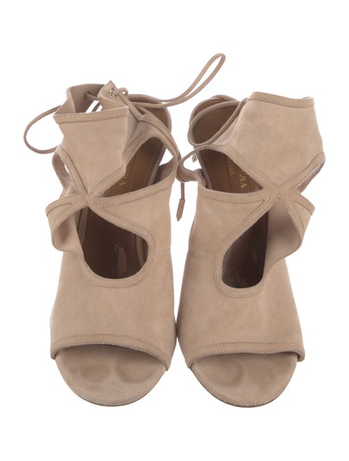 Aquazzura Suede Floral Print Mules