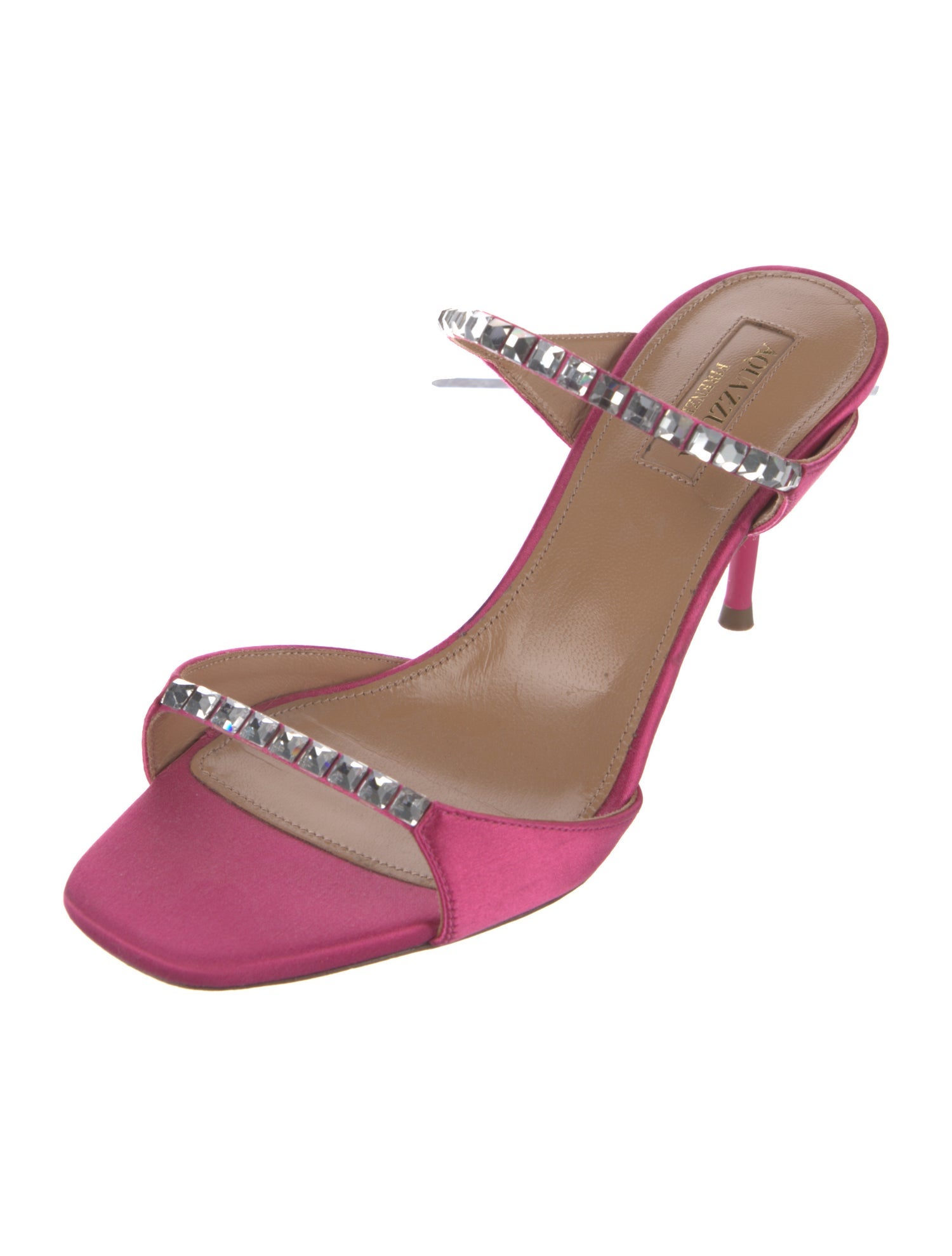 Aquazzura Satin Crystal Embellishments Slides