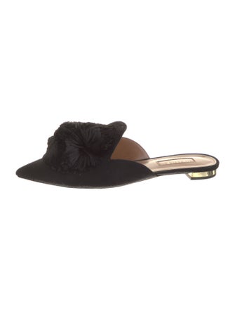 Aquazzura Suede Pom-Pom Embellishments Mules