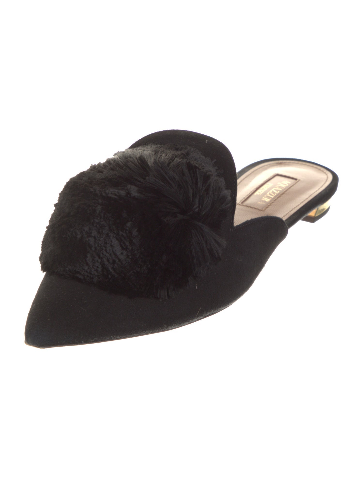 Aquazzura Suede Pom-Pom Embellishments Mules