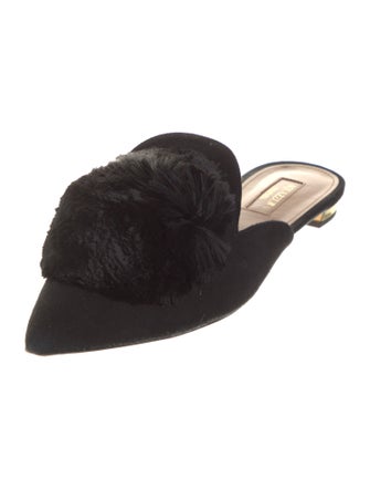 Aquazzura Suede Pom-Pom Embellishments Mules