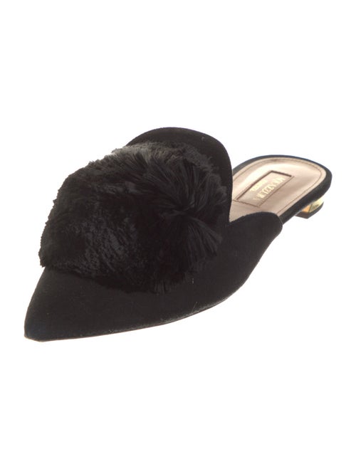 Aquazzura Suede Pom-Pom Embellishments Mules