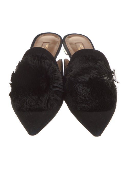 Aquazzura Suede Pom-Pom Embellishments Mules