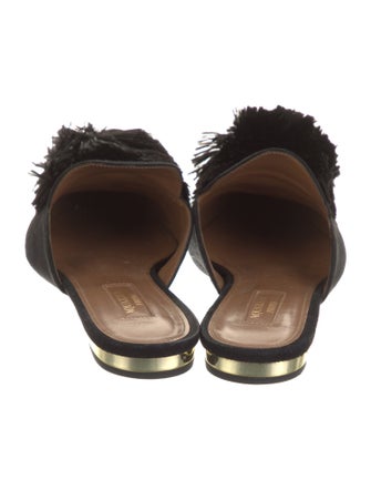 Aquazzura Suede Pom-Pom Embellishments Mules