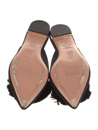 Aquazzura Suede Pom-Pom Embellishments Mules