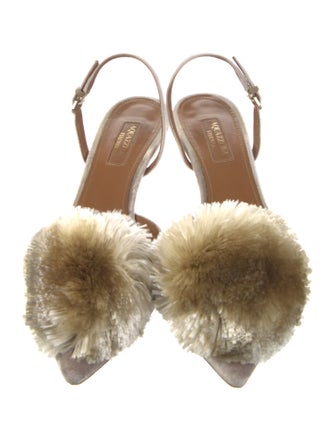 Aquazzura Velvet Pom-Pom Embellishments Slingback Pumps