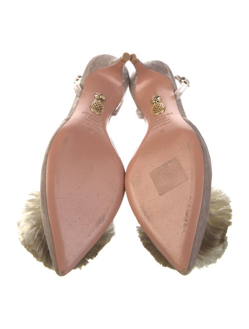 Aquazzura Velvet Pom-Pom Embellishments Slingback Pumps