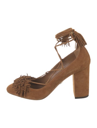 Aquazzura Suede Fringe Trim Accent Pumps