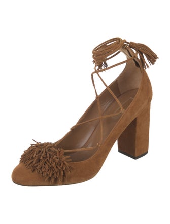 Aquazzura Suede Fringe Trim Accent Pumps