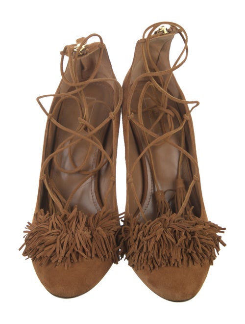Aquazzura Suede Fringe Trim Accent Pumps
