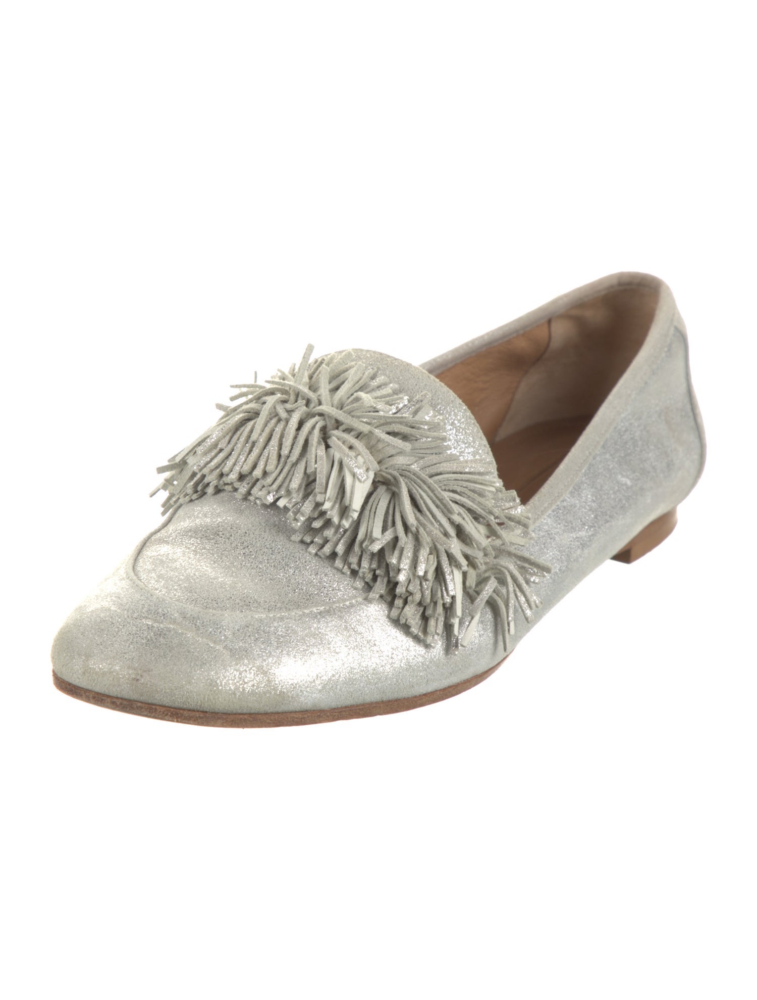 Aquazzura Suede Fringe Trim Accent Loafers