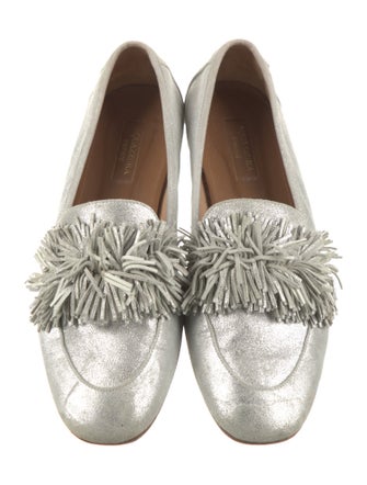 Aquazzura Suede Fringe Trim Accent Loafers