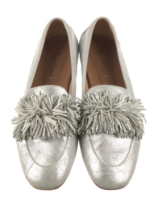 Aquazzura Suede Fringe Trim Accent Loafers