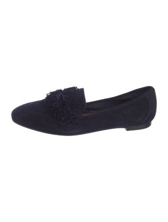 Aquazzura Suede Fringe Trim Accent Loafers