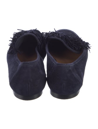 Aquazzura Suede Fringe Trim Accent Loafers