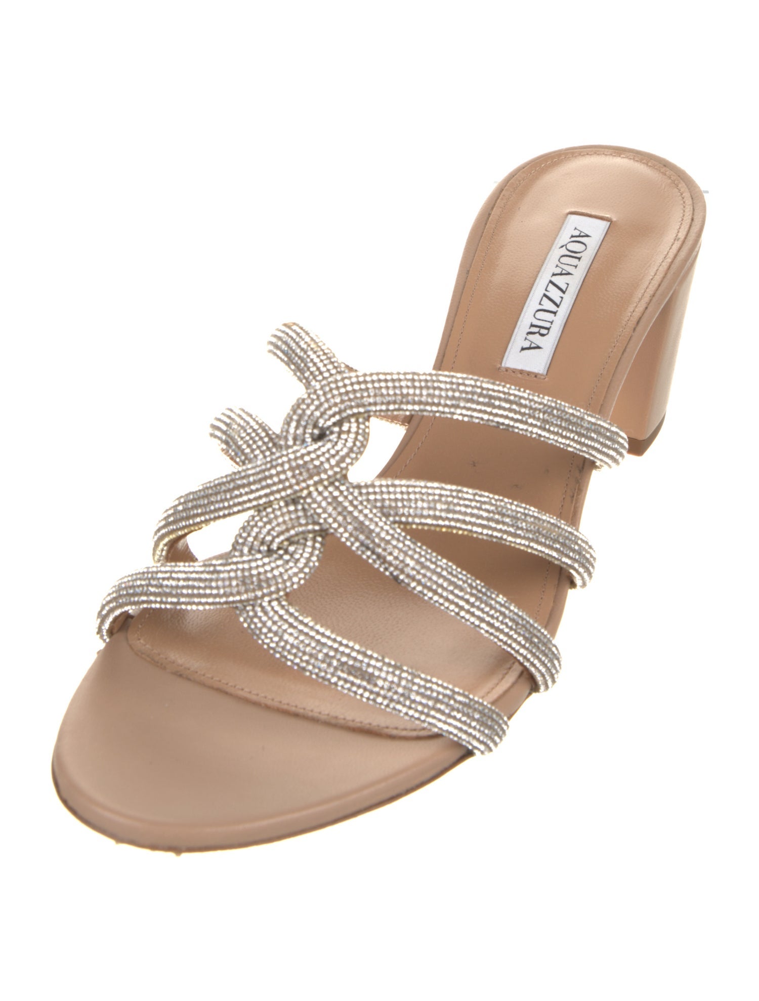 Aquazzura Leather Crystal Embellishments Slides