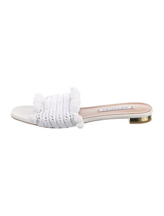 Aquazzura Straw Pom-Pom Embellishments Slides