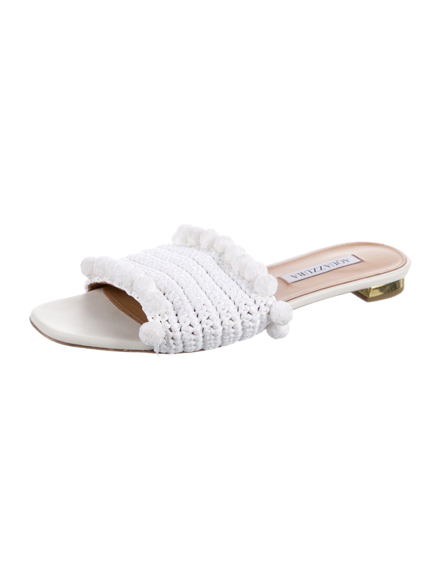 Aquazzura Straw Pom-Pom Embellishments Slides