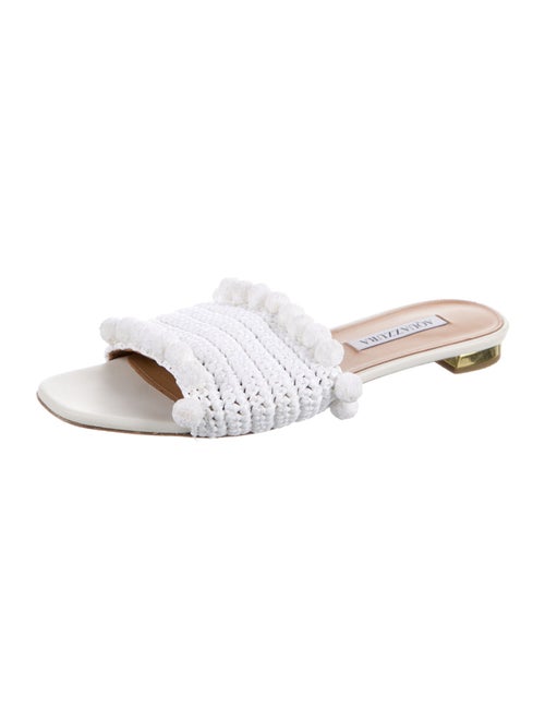 Aquazzura Straw Pom-Pom Embellishments Slides