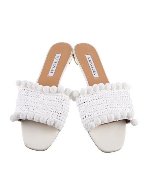 Aquazzura Straw Pom-Pom Embellishments Slides