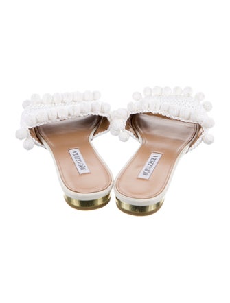 Aquazzura Straw Pom-Pom Embellishments Slides