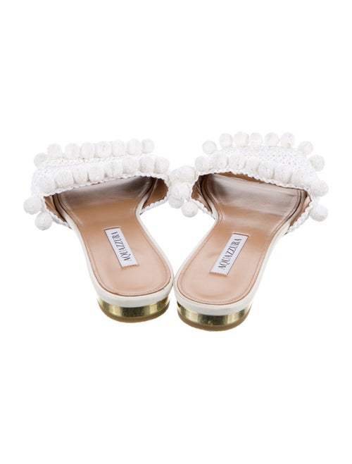 Aquazzura Straw Pom-Pom Embellishments Slides