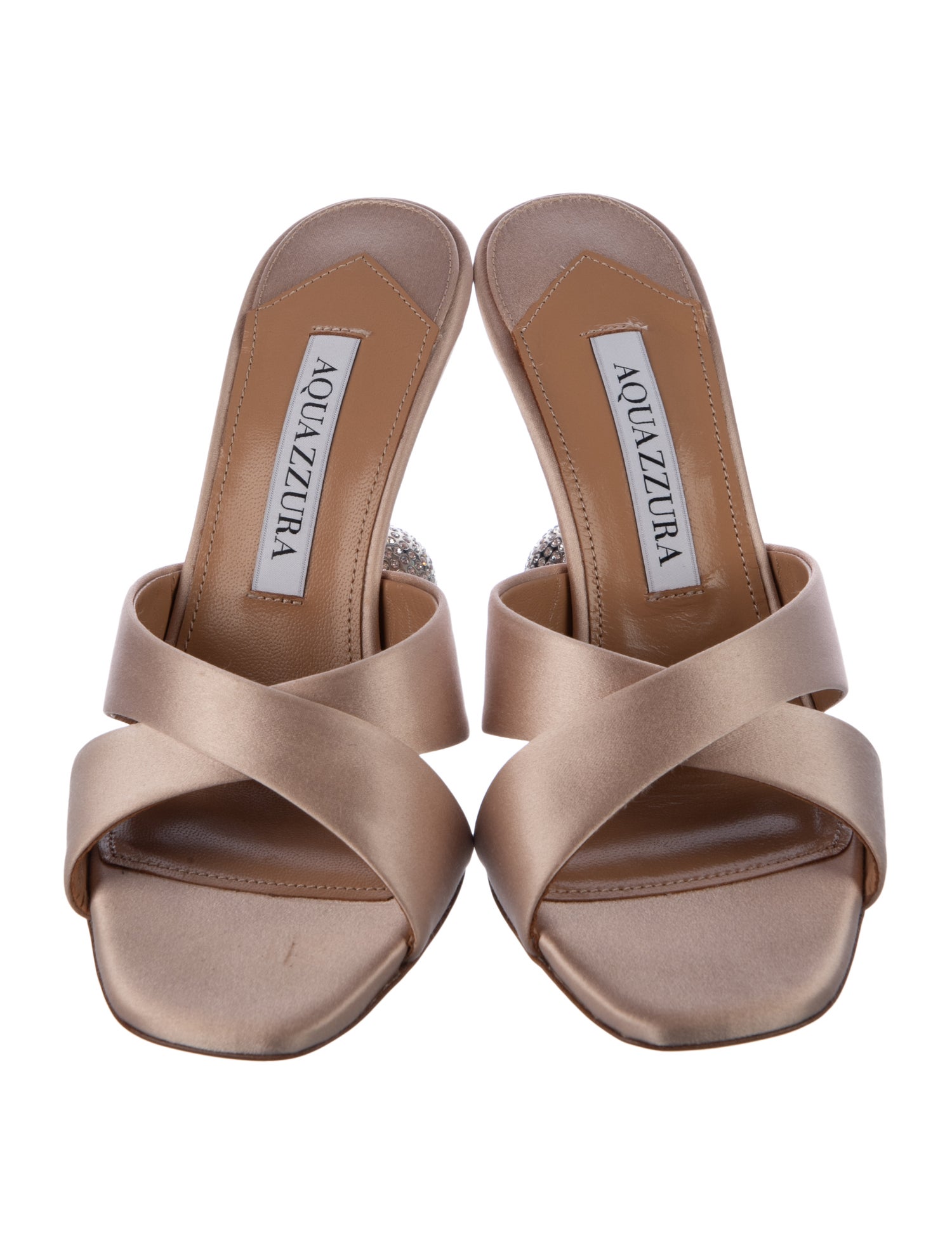 Aquazzura Satin Crystal Embellishments Slides