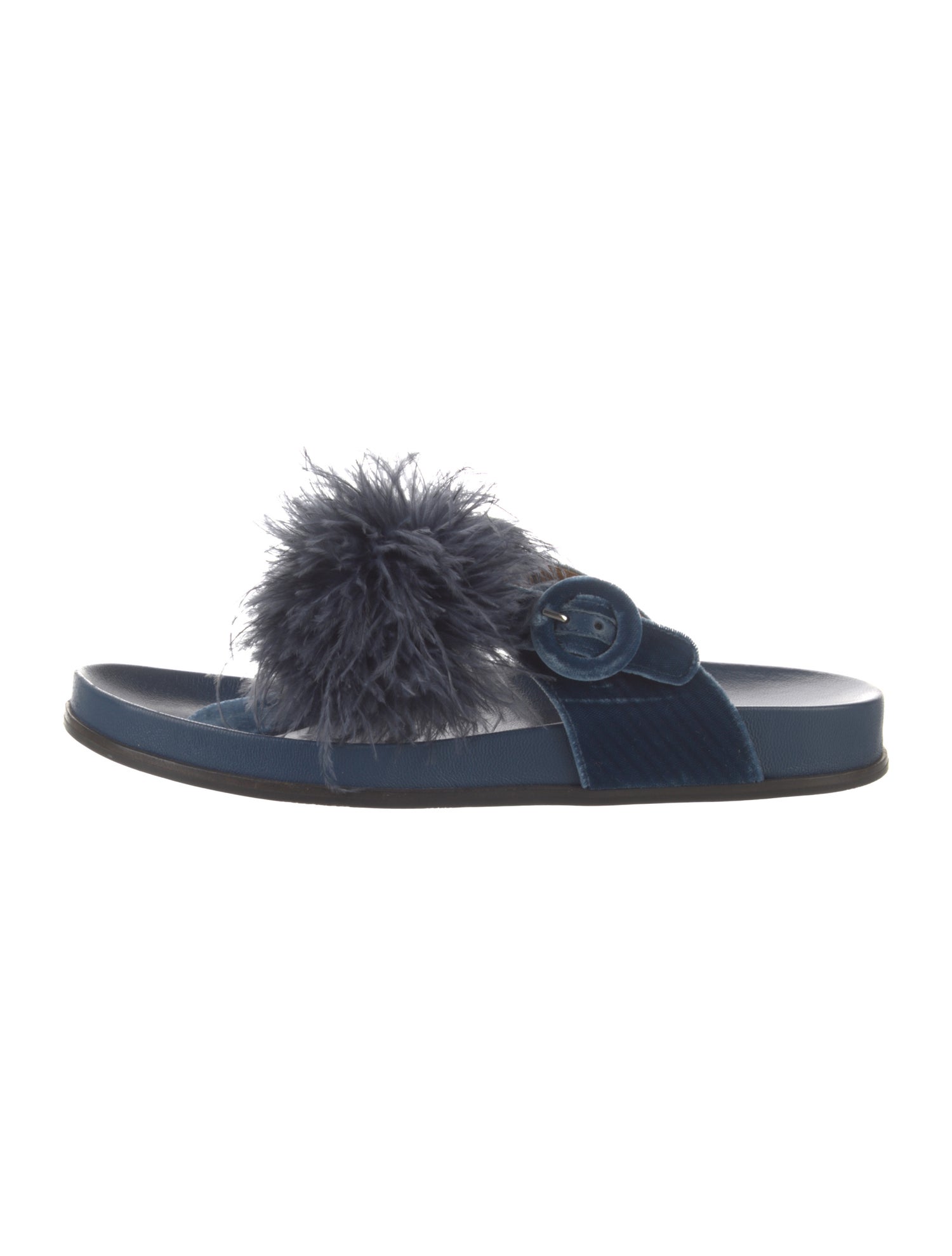Aquazzura Velvet Feather Trim Slides