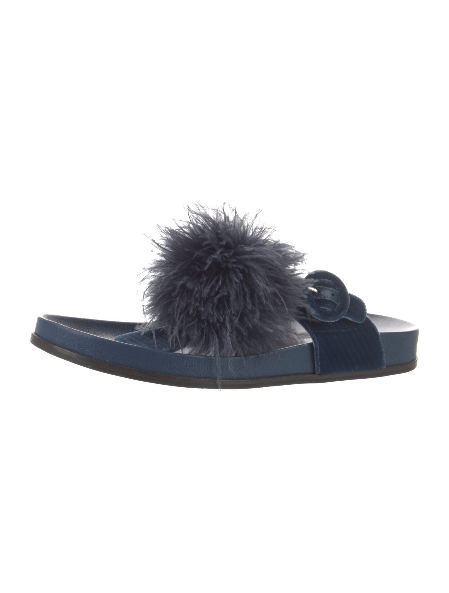 Aquazzura Velvet Feather Trim Slides