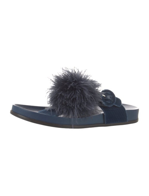 Aquazzura Velvet Feather Trim Slides