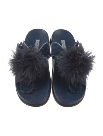 Aquazzura Velvet Feather Trim Slides