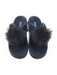 Aquazzura Velvet Feather Trim Slides