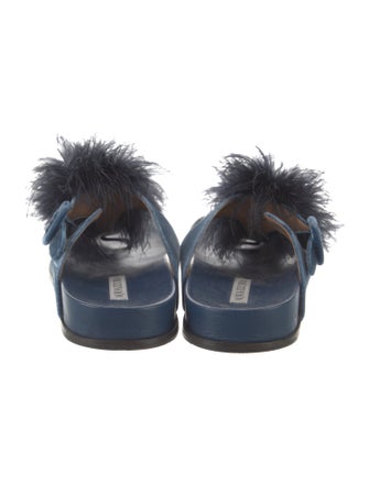Aquazzura Velvet Feather Trim Slides