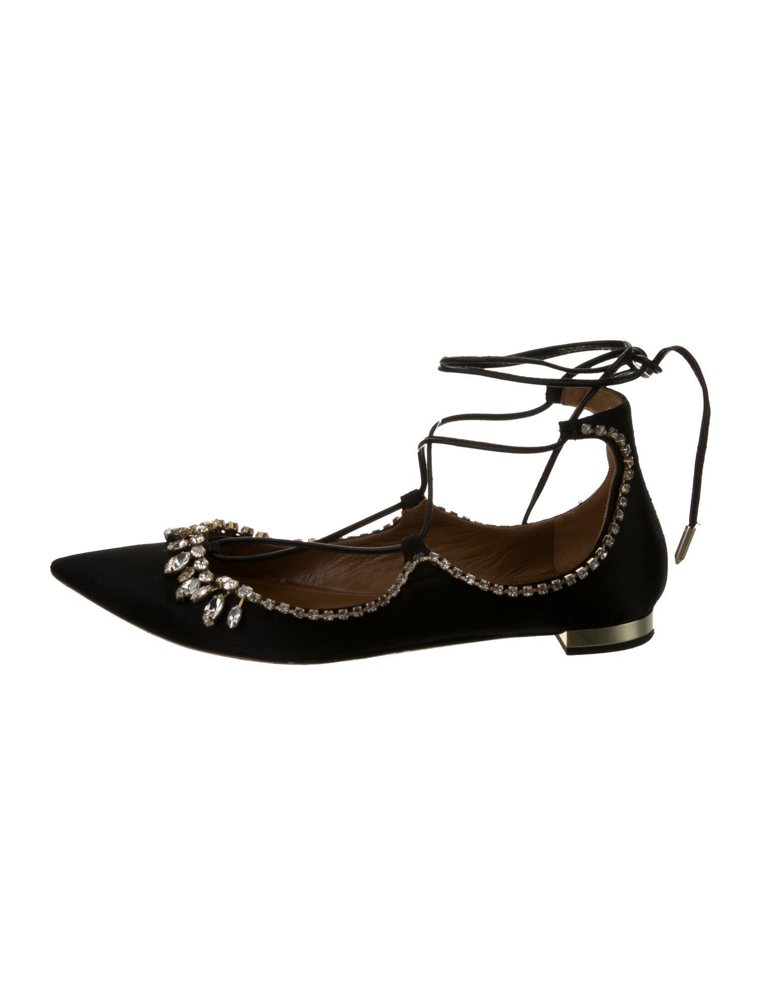 Aquazzura Satin Crystal Embellishments Flats