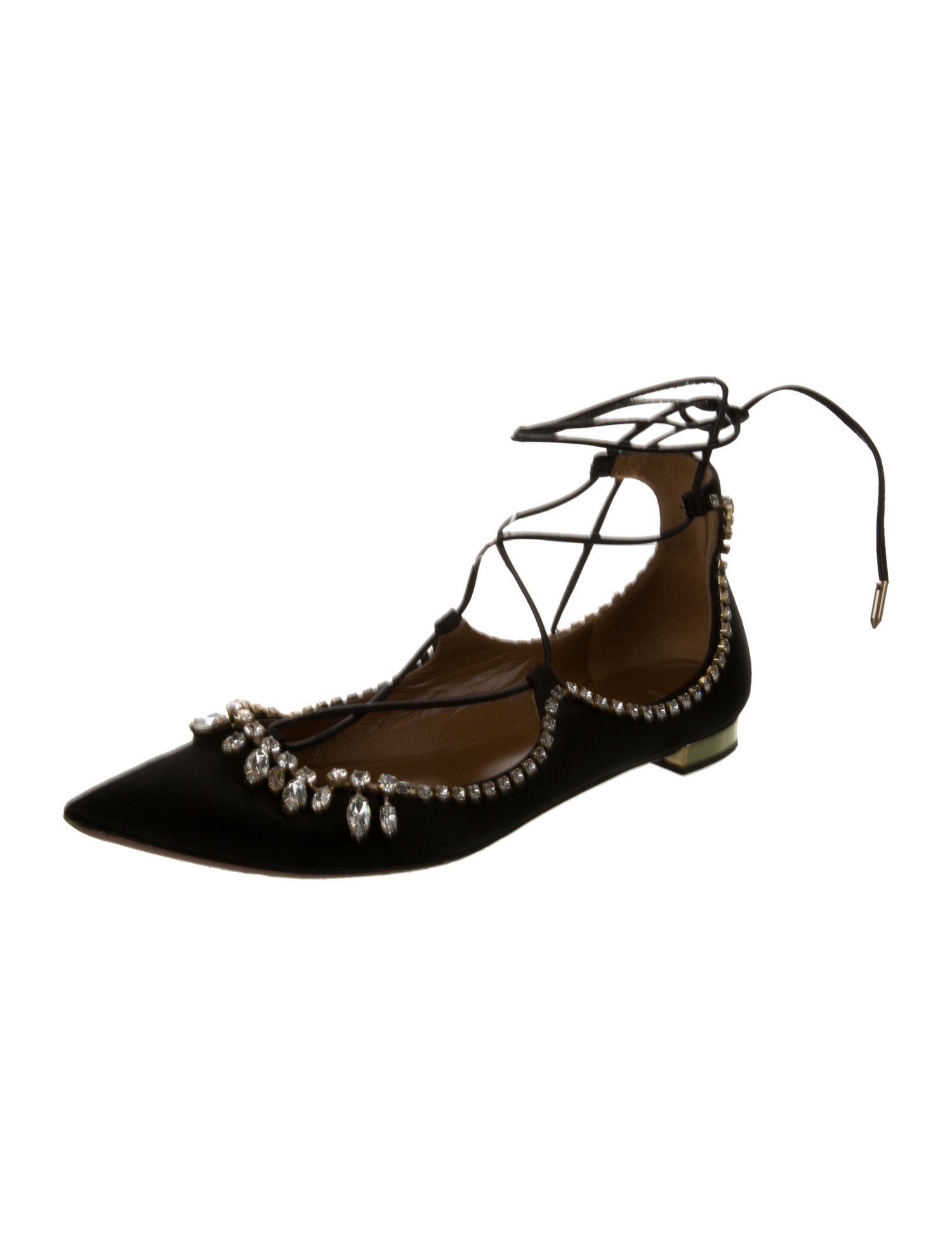 Aquazzura Satin Crystal Embellishments Flats