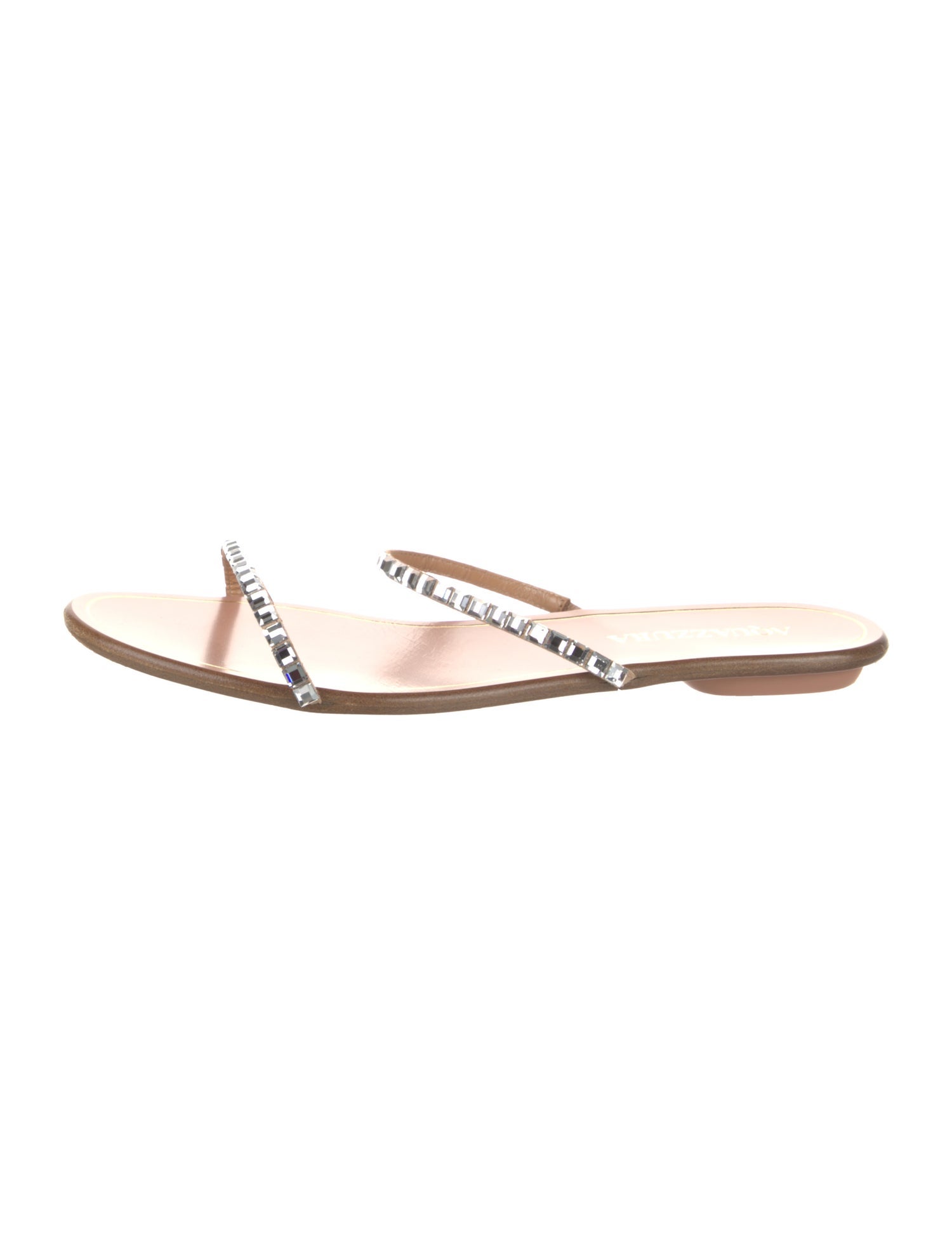 Aquazzura Leather Crystal Embellishments Slides