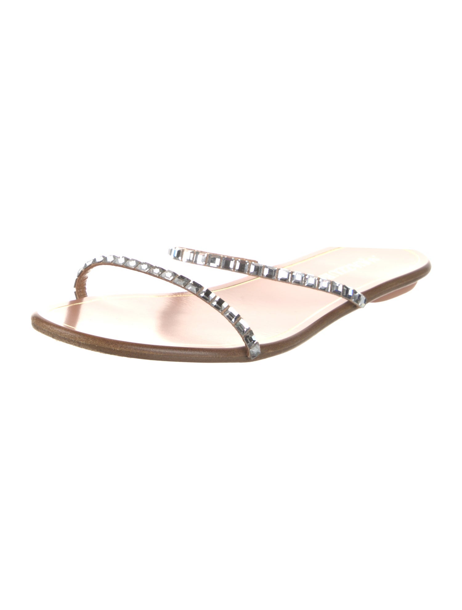 Aquazzura Leather Crystal Embellishments Slides